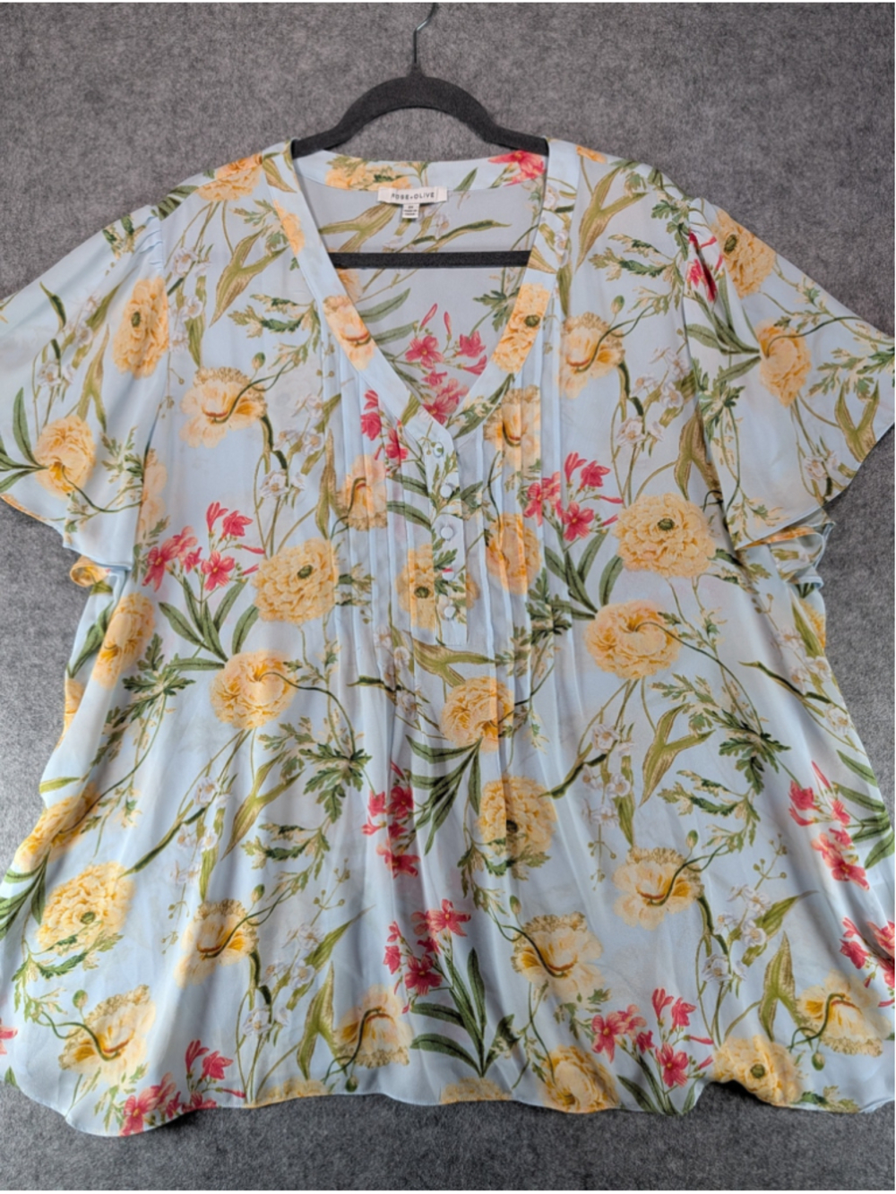 Rose & Olive Women's 3x Popover Blouse Floral Boho Flutter Sleeve V-neck NEW